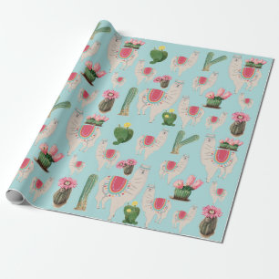 Niedliches Fiesta Llama & Cactus Pattern Geschenkpapier