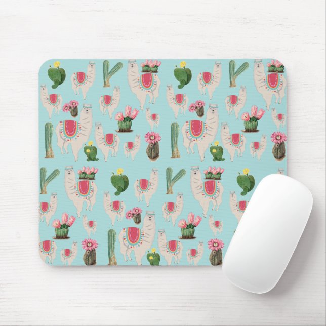 Niedliches Fiesta Llama & Cactus Pattern Mousepad (Mit Mouse)