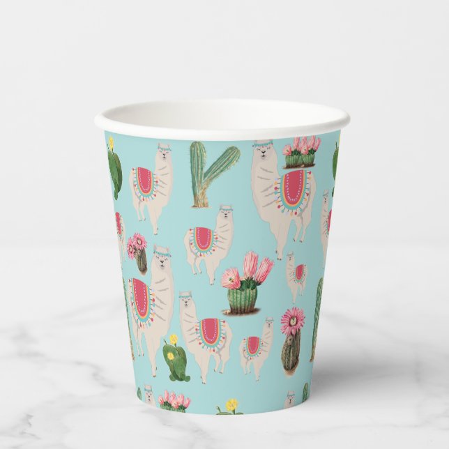 Niedliches Fiesta Llama & Cactus Pattern Pappbecher (Vorderseite)
