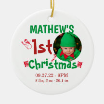 Niedliches First Christmas Baby Birth Stats Foto