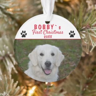 Niedliches First Puppy Christmas Paw Red Dog Foto Ornament