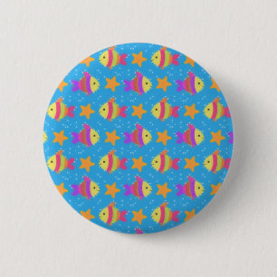 Niedliches Fisch- und Seeteufel-Muster Button