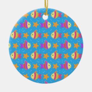 Niedliches Fisch- und Seeteufel-Muster Keramikornament