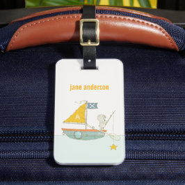Niedliches Fischen Bären Star Sailboat Kids Monogr Gepäckanhänger