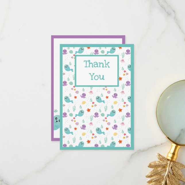 Niedliches Fischkutschenmädchen Dankeskarte (Vorderseite/Rückseite Beispiel)