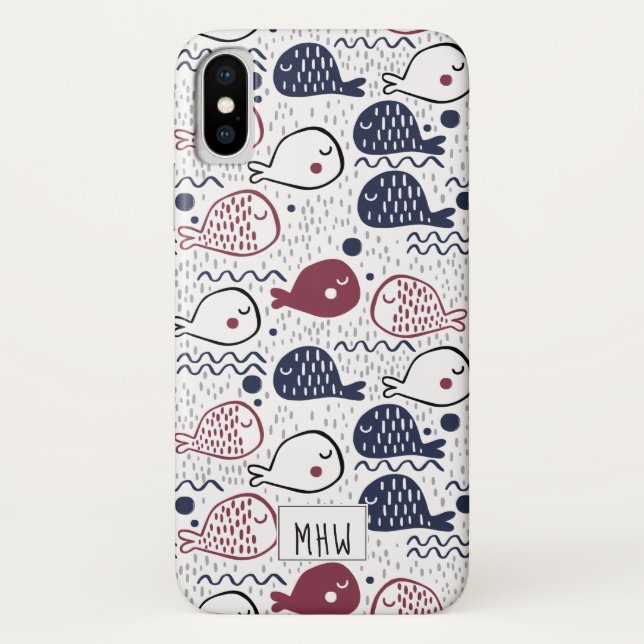 Niedliches Fischmuster - kundenspezifische Monogra Case-Mate iPhone Hülle (Rückseite)