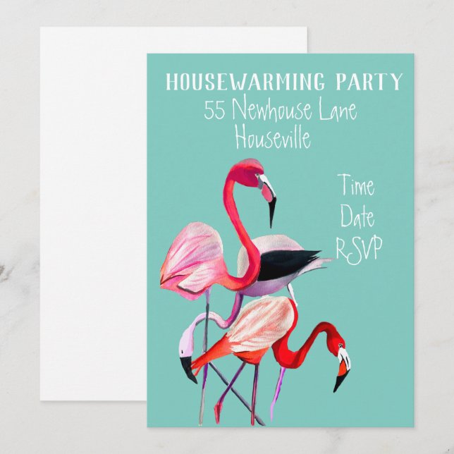 Niedliches Flamingo Aquarellwochenwärme Party Einladung (Vorne/Hinten)