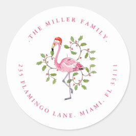 Niedliches Flamingo Holiday Address Siegel Runder Aufkleber