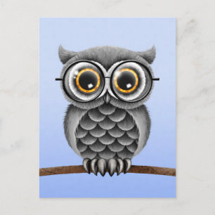 Niedliches, flauschiges graues Owl mit Brille, Lig Postkarte