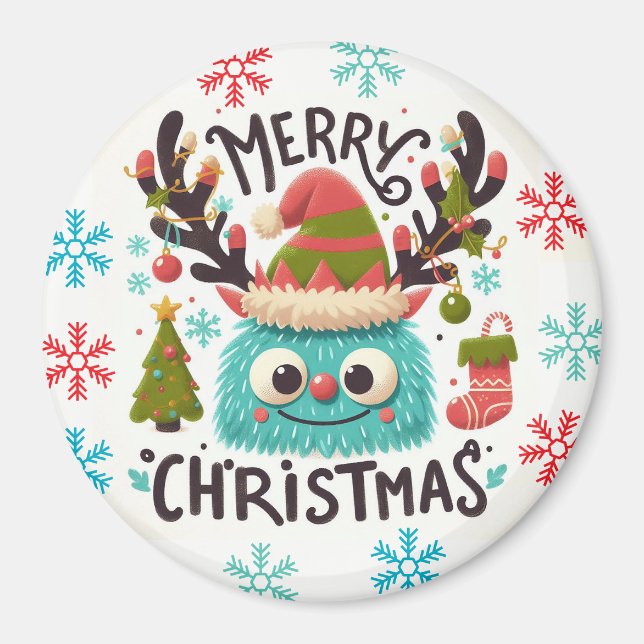 Niedliches flauschiges Weihnachtsmonster Magnet (Vorne)