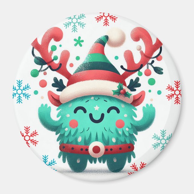 Niedliches flauschiges Weihnachtsmonster Magnet (Vorne)
