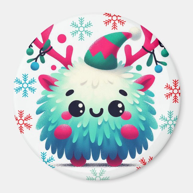 Niedliches flauschiges Weihnachtsmonster Magnet (Vorne)