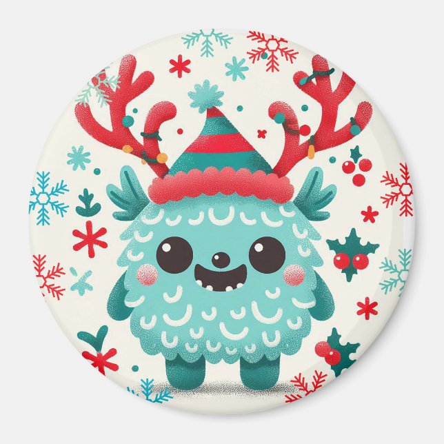 Niedliches flauschiges Weihnachtsmonster Magnet (Vorne)