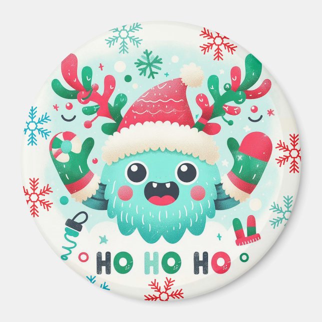 Niedliches flauschiges Weihnachtsmonster Magnet (Vorne)