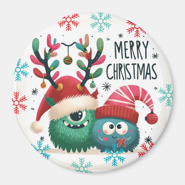 Niedliches flauschiges Weihnachtsmonster Magnet (Vorne)