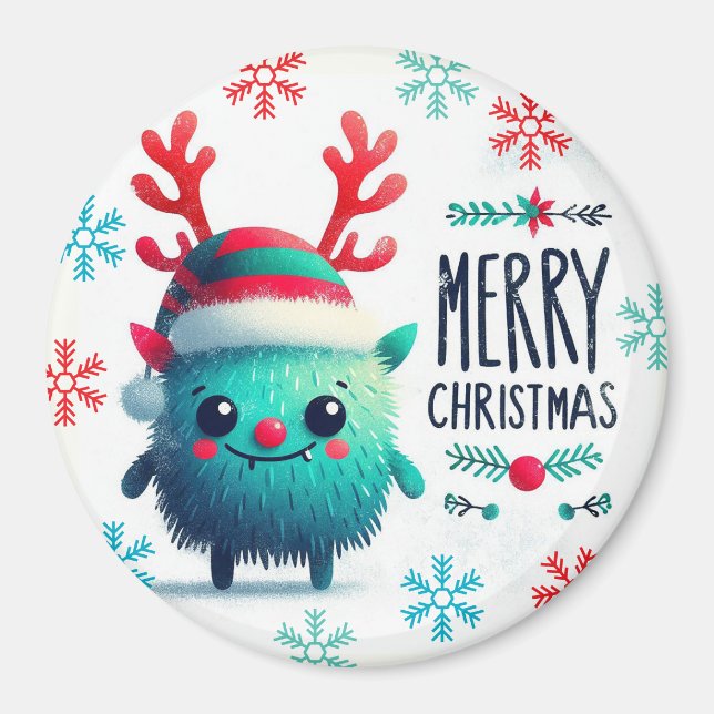 Niedliches flauschiges Weihnachtsmonster Magnet (Vorne)