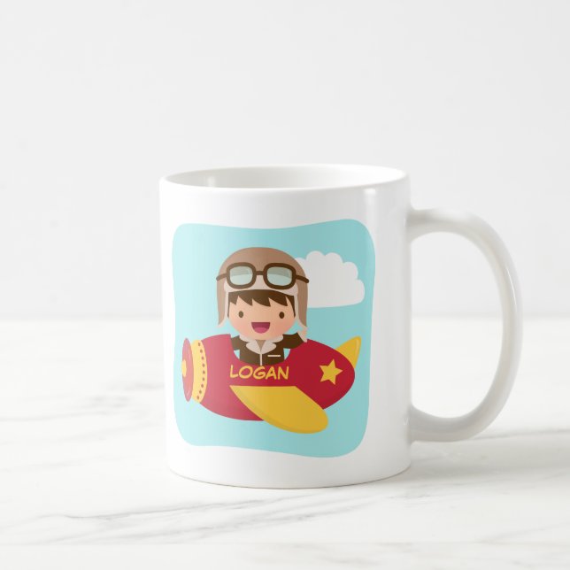 Niedliches Flieger-Jungen-Flugzeug-Abenteuer für Kaffeetasse (Rechts)