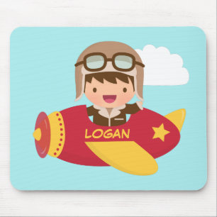 Niedliches Flieger-Jungen-Flugzeug-Abenteuer für Mousepad