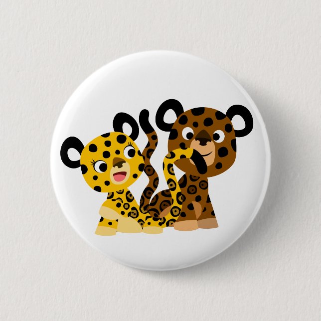 Niedliches Flirtatisches Cartoon Jaguars Button Ab (Vorderseite)