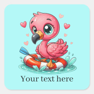 Niedliches Floating Rosa Flamingo fügen Text hinzu Quadratischer Aufkleber