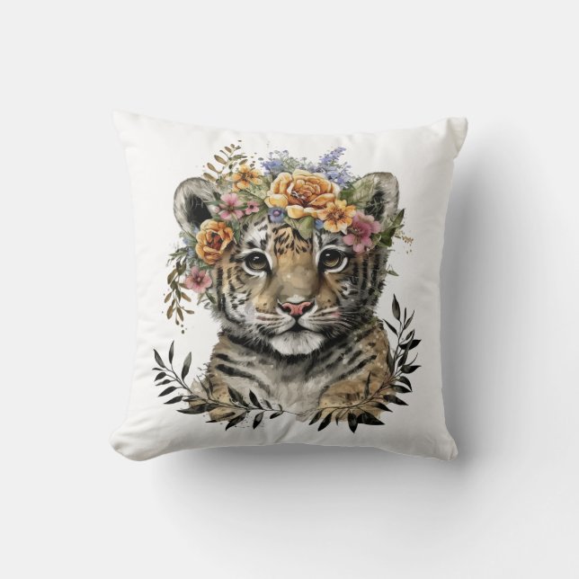 Niedliches Flora Baby Tiger Kissen (Vorderseite)