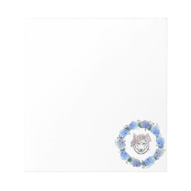 Niedliches floral Blue Hydrangea Wolf Design Notep Notizblock (Vorderseite)