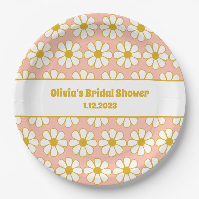 Niedliches floral Daisy Muster Mustard Pink Pappteller (Vorderseite)