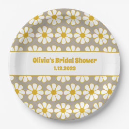 Niedliches floral Daisy Muster Mustard White Grau Pappteller