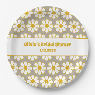 Niedliches floral Daisy Muster Mustard White Grau Pappteller