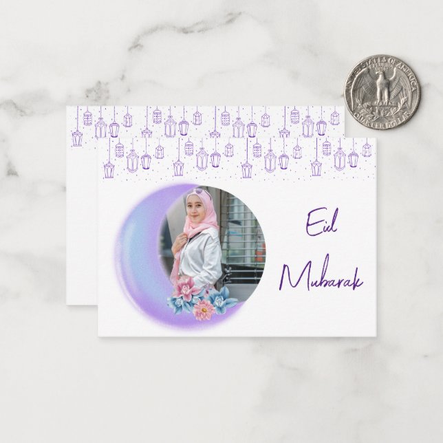Niedliches florales Crescent Islamisches Eid Mubar Mitteilungskarte (Vorderseite/Rückseite Beispiel)