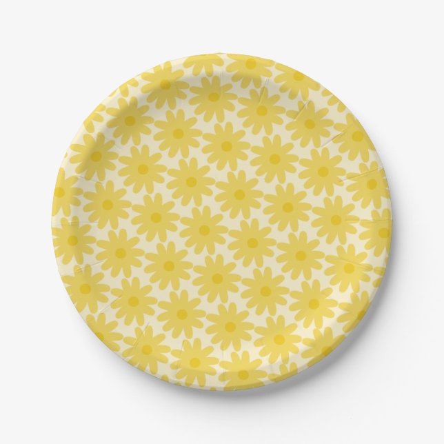 Niedliches florales Daisy-Muster in Gelb Pappteller (Vorderseite)