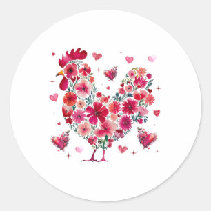 Niedliches florales Hühnchen Lover Hearts Valentin Runder Aufkleber