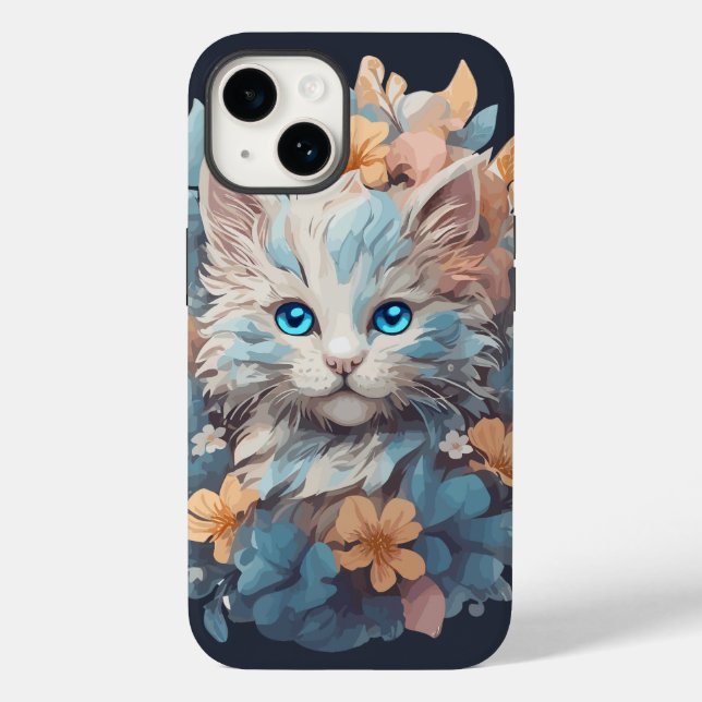 Niedliches, florales Katzenplash Case-Mate iPhone 14 Hülle (Rückseite)