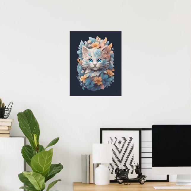 Niedliches, florales Katzenplash Poster (Heimbüro)