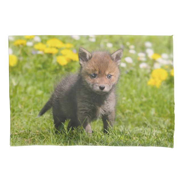 Niedliches Fluffy Red Fox Cub Baby Animal Foto - Kissenbezug (Vorderseite)