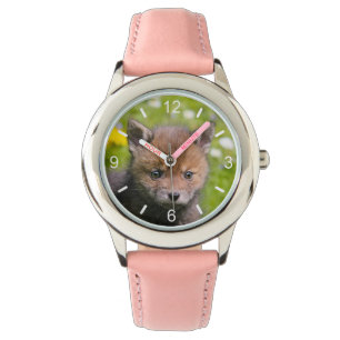Niedliches Fluffy Red Fox Cub Wild Baby Foto Wähl Armbanduhr