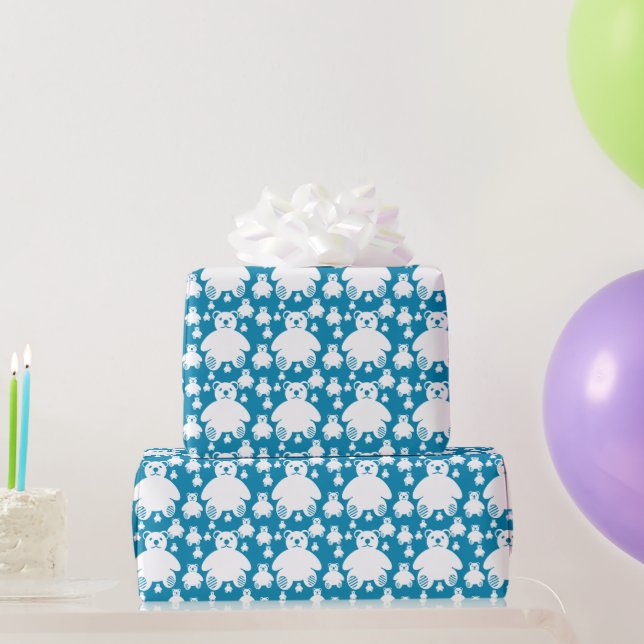 Niedliches Fluffy-Teddies-Muster Geschenkpapier (Partygeschenke)