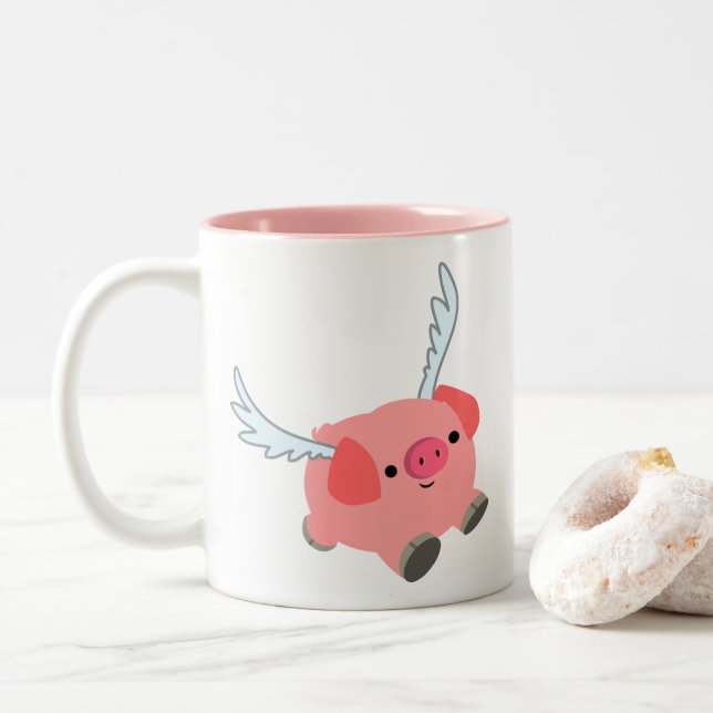 Niedliches Flügelfleisch Cartoon Pig Zweifarbige Tasse (Mit Donut)