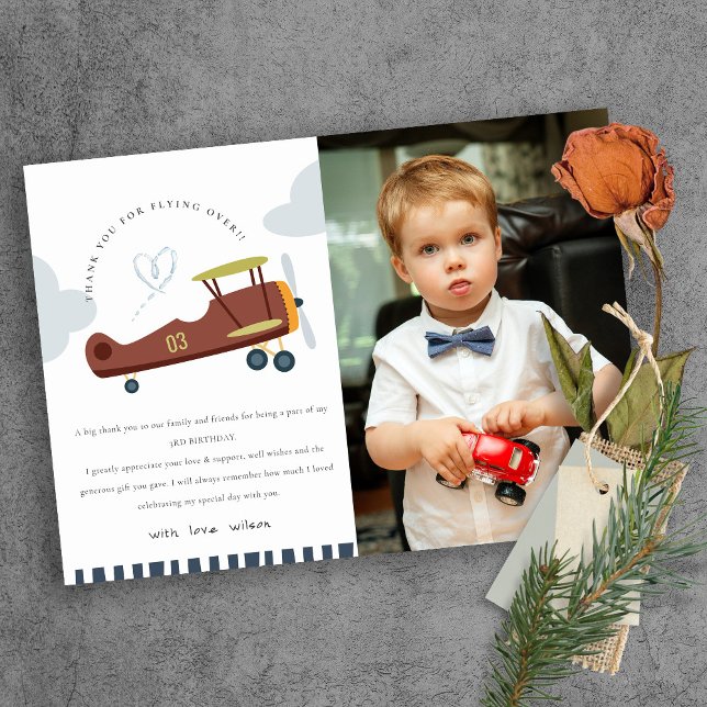 Niedliches Flugzeug Cloud Heart Kinder Foto Geburt Dankeskarte (Von Creator hochgeladen)