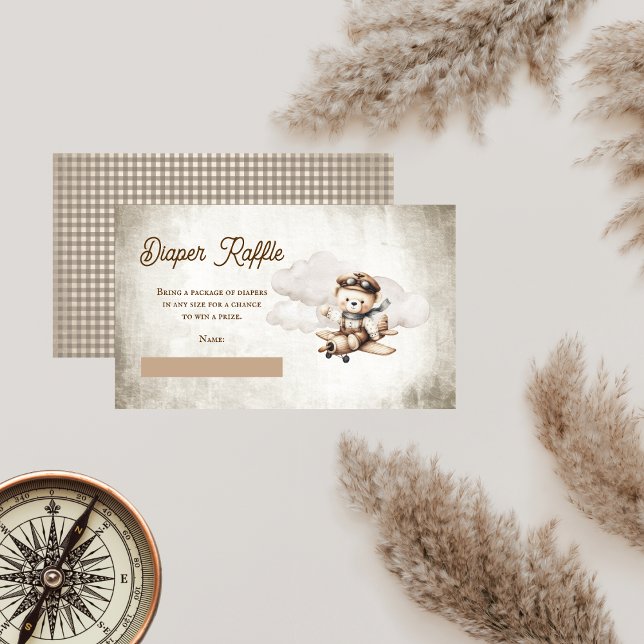 Niedliches Flugzeugteddy-Bärentaucher-Windeln Begleitkarte (Cute Teddy Bear Airplane Baby Shower Diaper Raffle Enclosure Insert Card)
