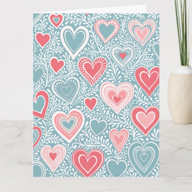 Niedliches Folk Floral Heart Dusty Blue Pink Babyd Karte (Vorderseite)