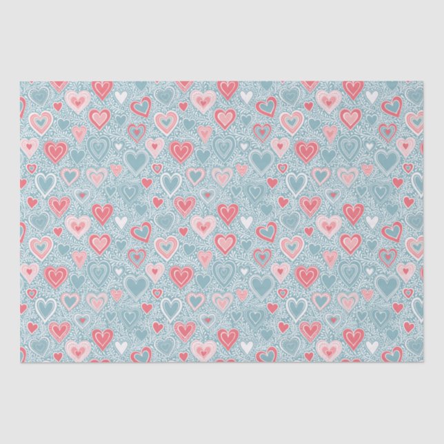 Niedliches Folk Floral Heart Dusty Blue Pink Babyd Seidenpapier (Vorderseite)