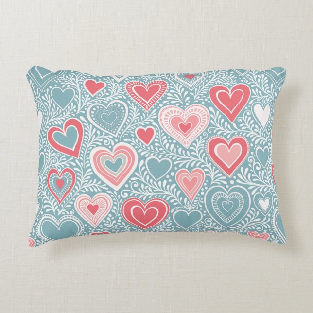Niedliches Folkloreherz Dusty Blue Blush Pink Girl Dekokissen (Vorderseite)