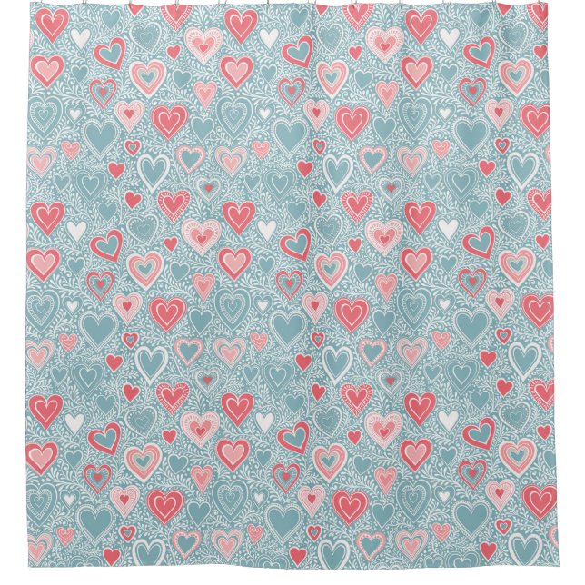 Niedliches Folkloreherz Dusty Blue Blush Pink Girl Duschvorhang (Vorderseite)