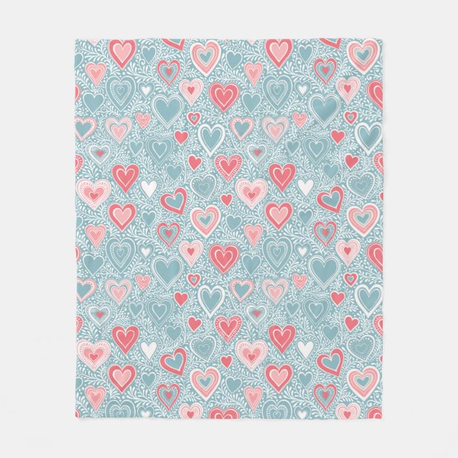 Niedliches Folkloreherz Dusty Blue Blush Pink Girl Fleecedecke (Vorderseite)