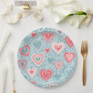 Niedliches Folkloreherz Dusty Blue Blush Pink Girl Pappteller