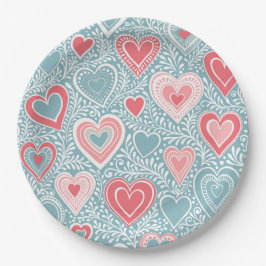 Niedliches Folkloreherz Dusty Blue Blush Pink Girl Pappteller