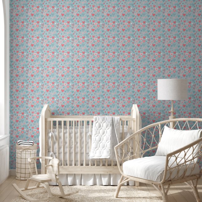Niedliches Folkloreherz Dusty Blue Blush Pink Girl Tapete (Kinder)