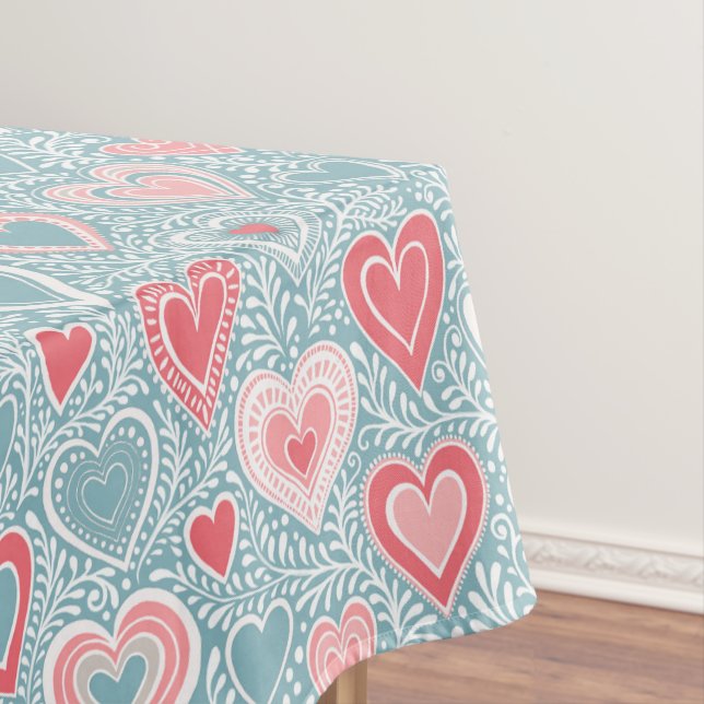 Niedliches Folkloreherz Dusty Blue Blush Pink Girl Tischdecke (Beispiel)