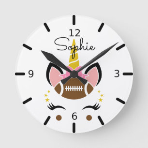 Niedliches Football & Bow Unicorn Runde Wanduhr